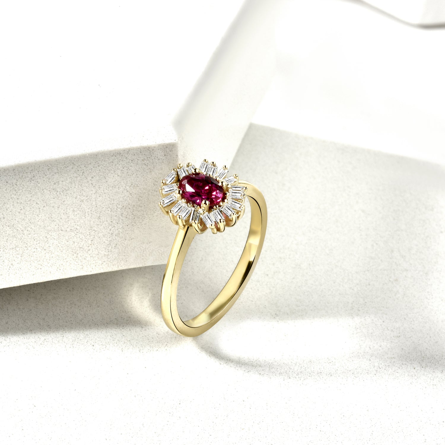 Sparkling Pink Drop Diamond Ring 14K Gold