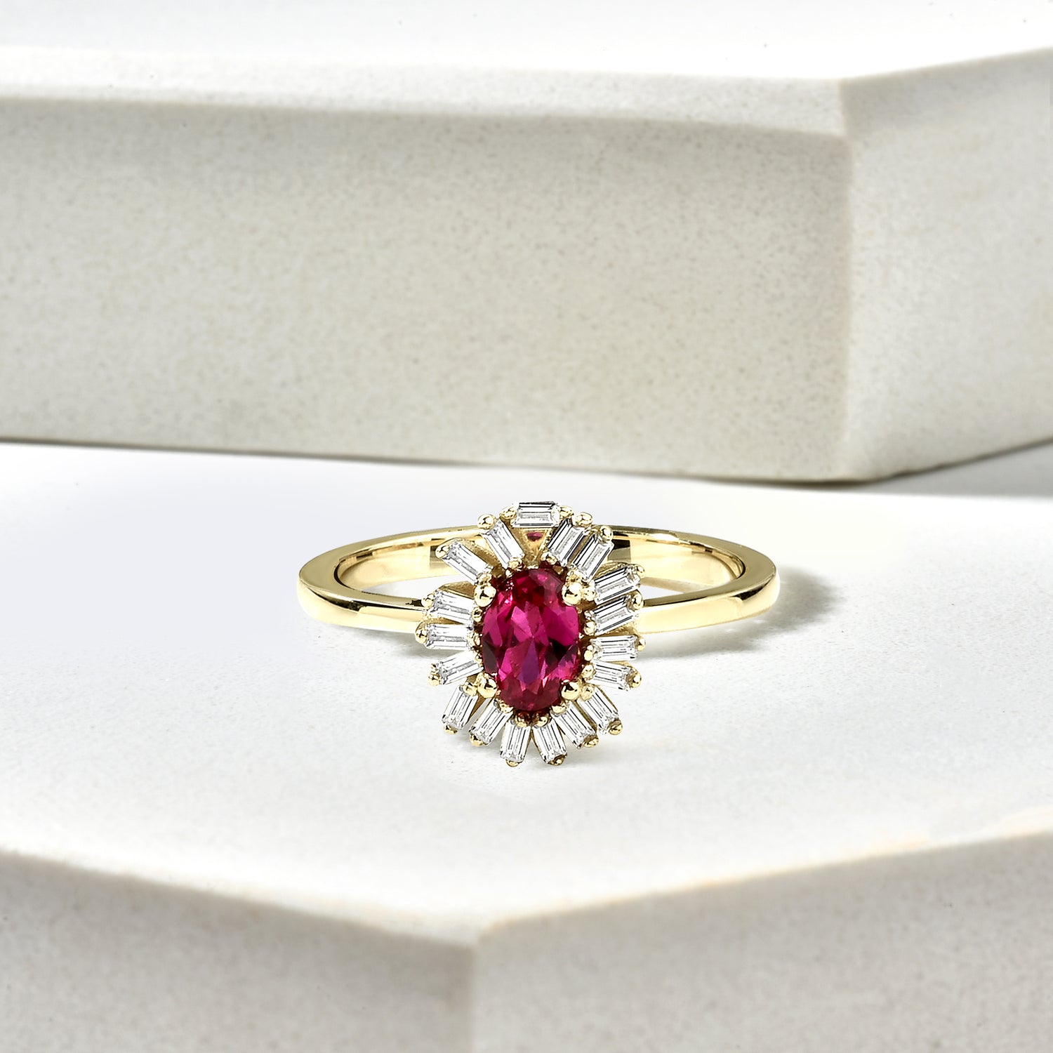 Sparkling Pink Drop Diamond Ring 14K Gold