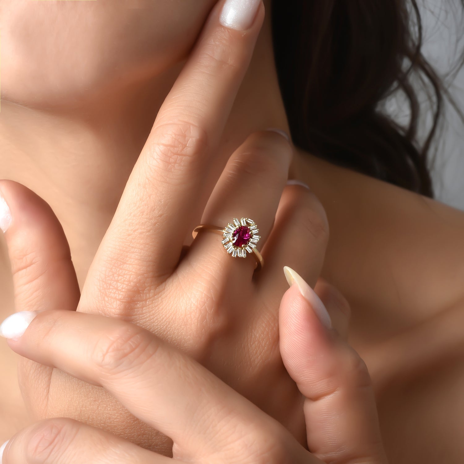 14K Gold Radiant Pink Drop Diamond Ring
