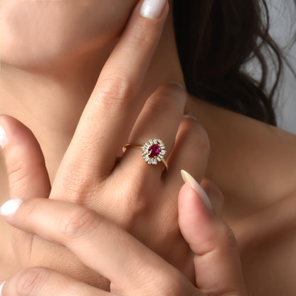 14K Gold Radiant Pink Drop Diamond Ring
