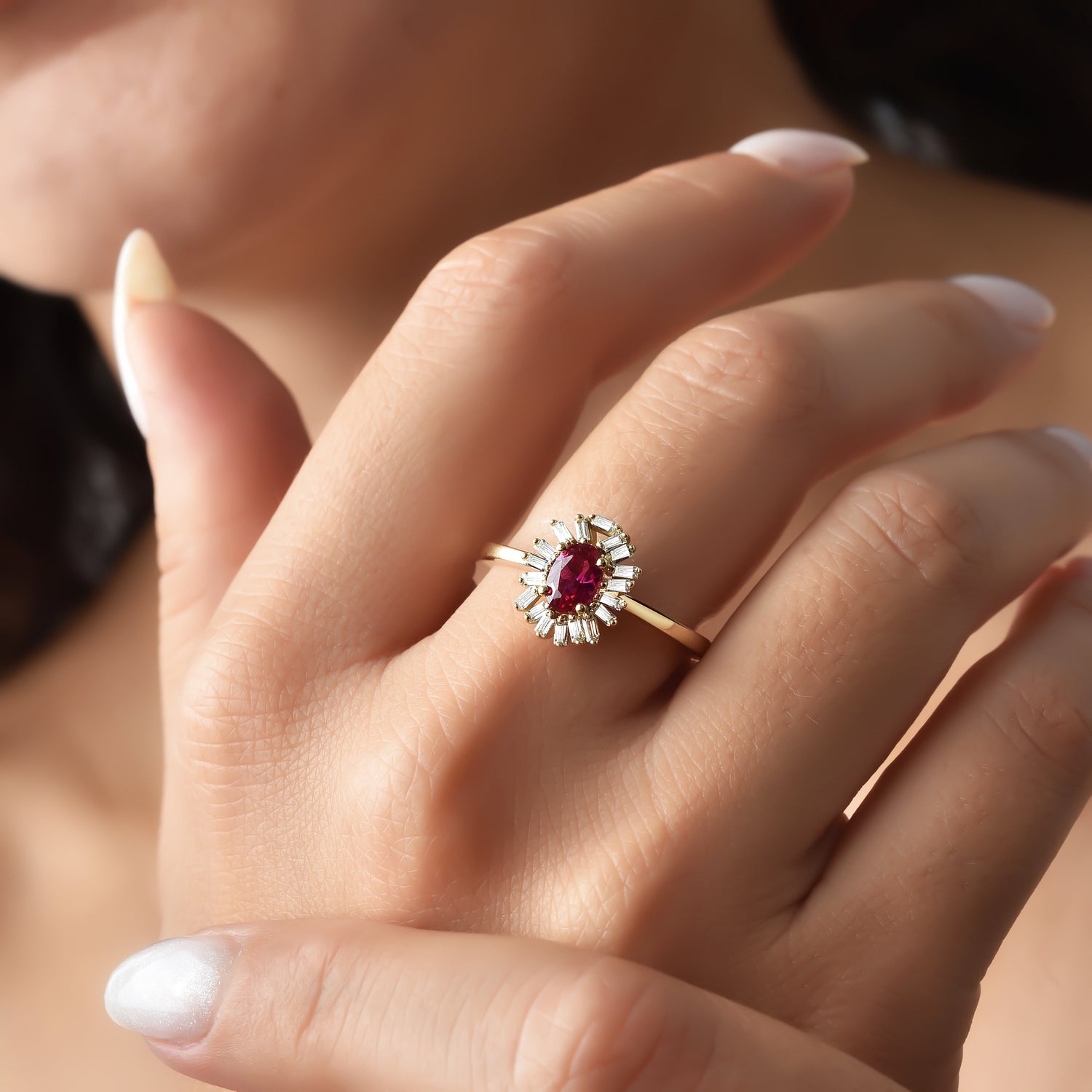 Sparkling Pink Drop Diamond Ring 14K Gold