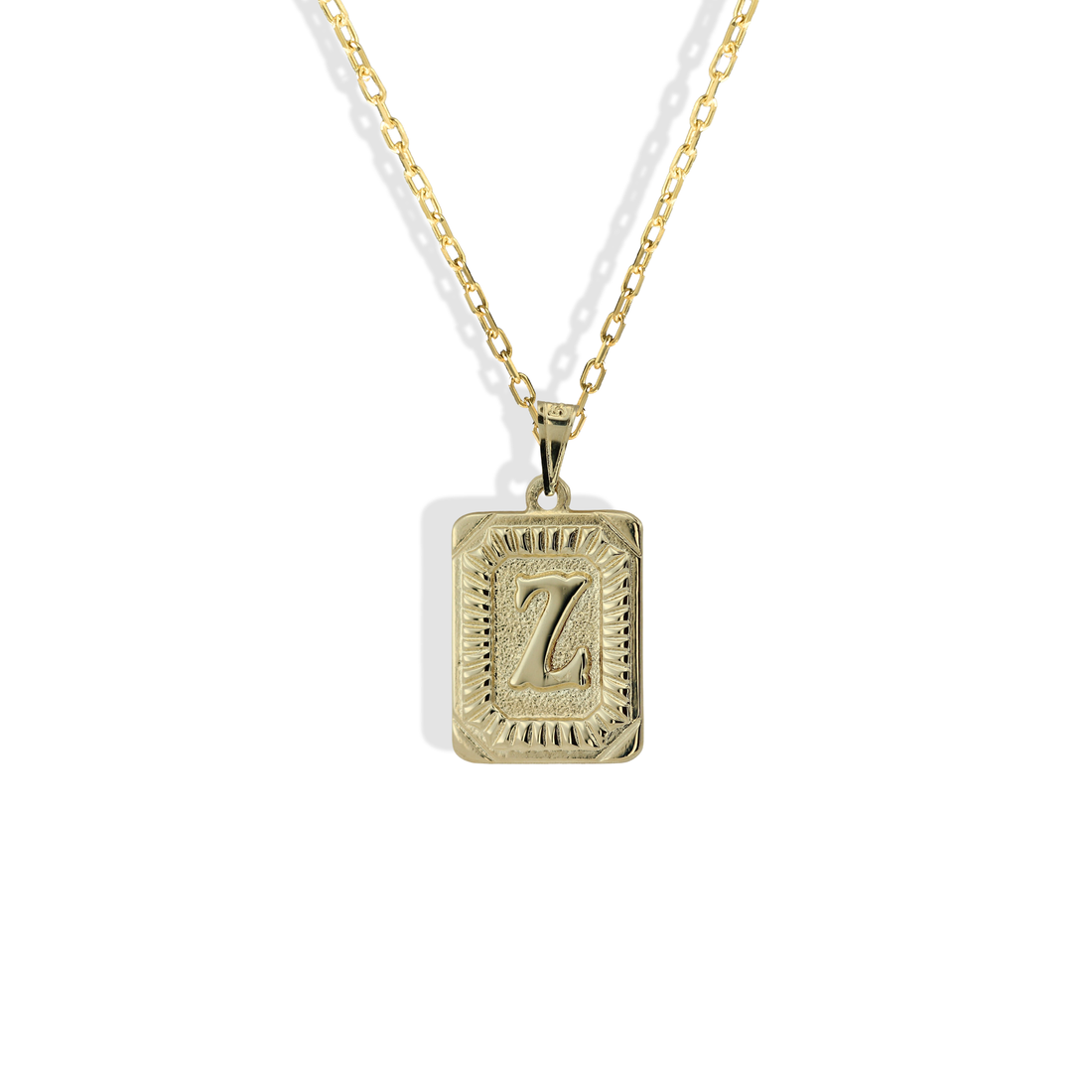 Square Block Letter Initial Custom Necklace 14K Gold