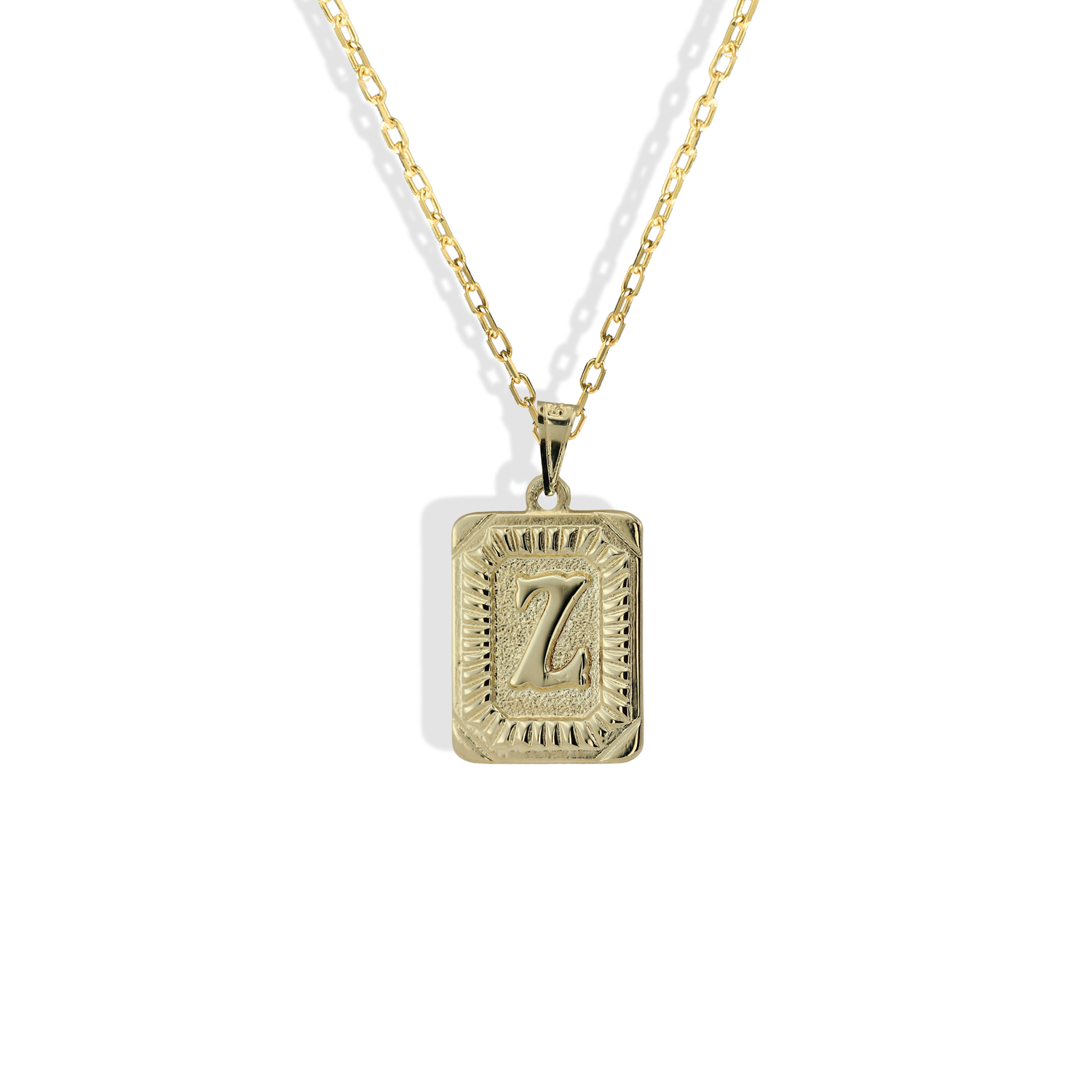 Square Block Letter Initial Custom Necklace 14K Gold