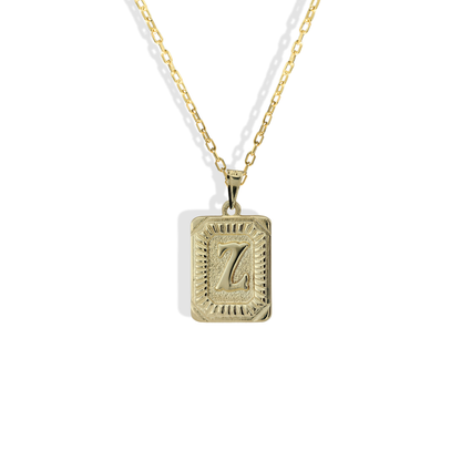 Square Block Letter Initial Custom Necklace 14K Gold