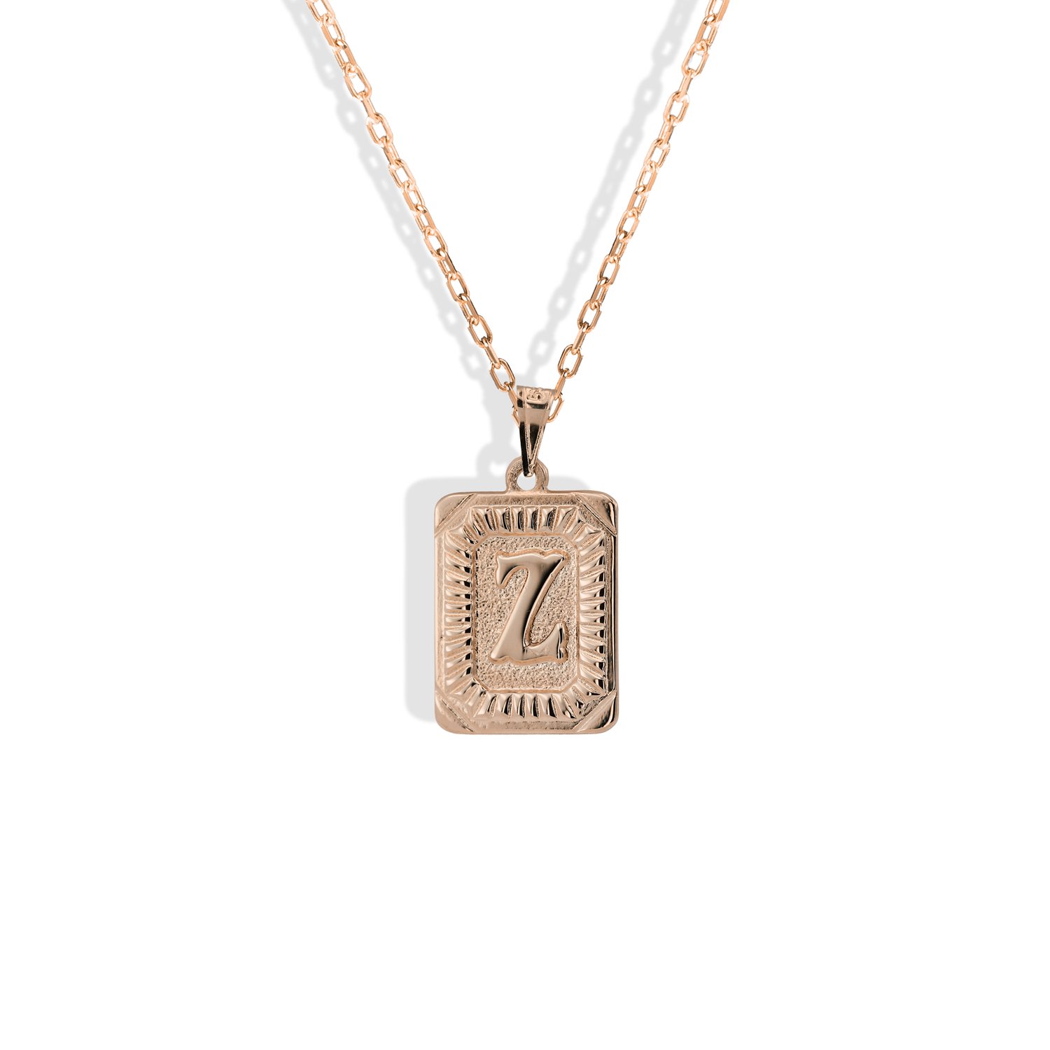 Square Block Letter Initial Custom Necklace 14K Gold
