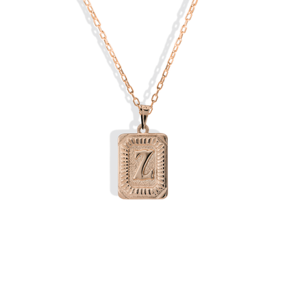 Square Block Letter Initial Custom Necklace 14K Gold