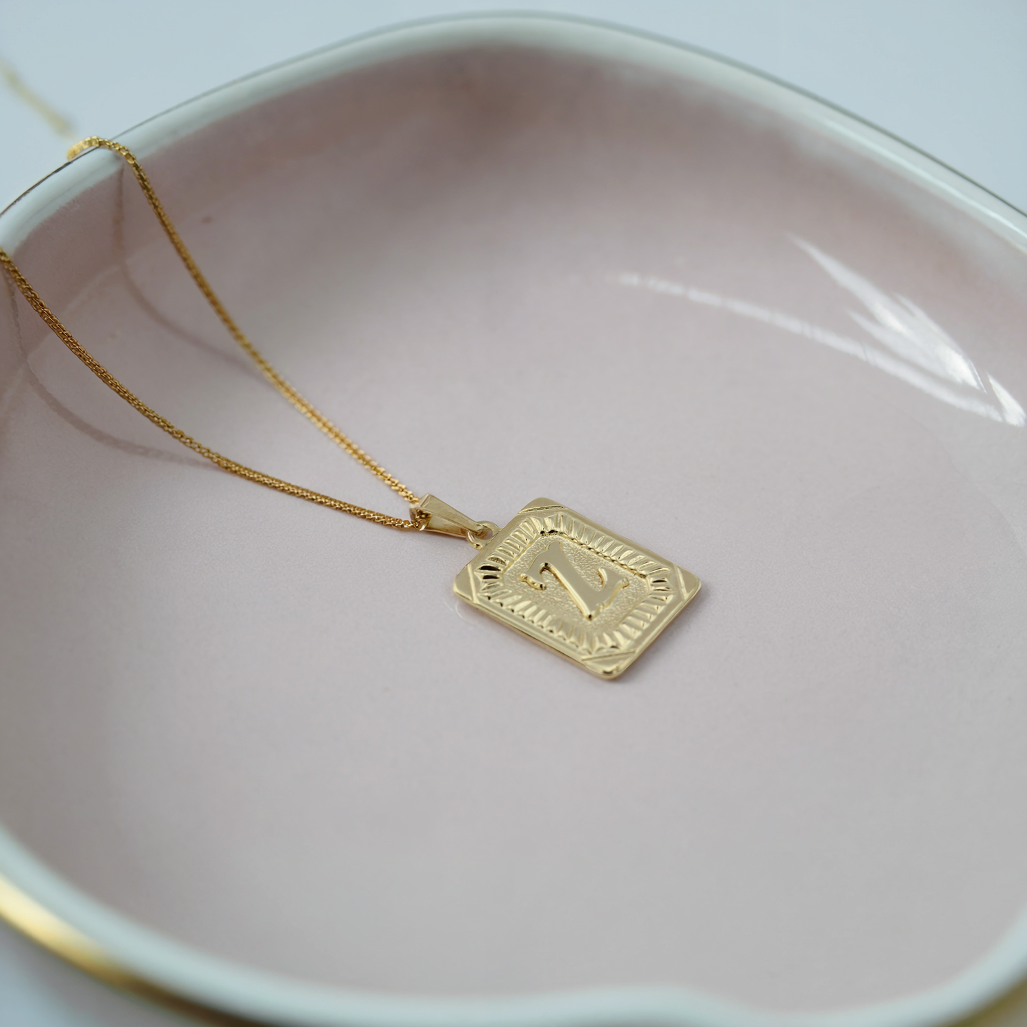 Square Block Letter Initial Custom Necklace 14K Gold