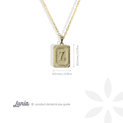 Square Block Letter Initial Custom Necklace 14K Gold