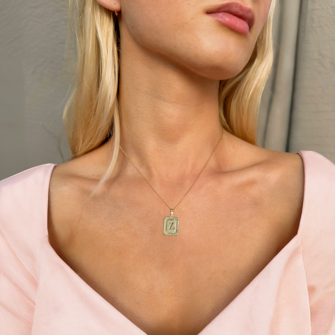 Square Initial Letter Personalized Necklace in 14K Gold