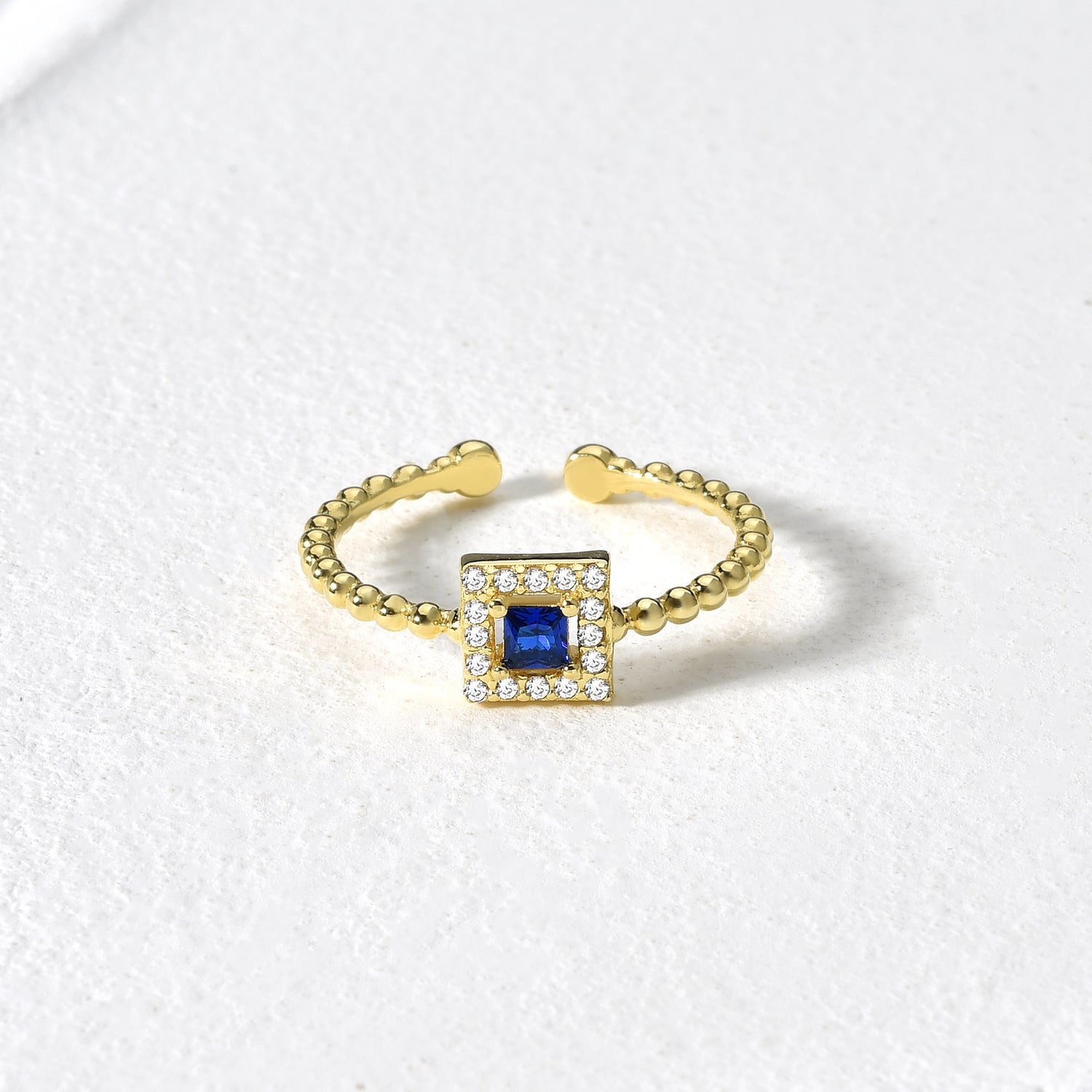 Square Blue Diamond Open Ring 14K Gold