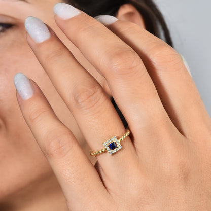 Blue Diamond Square Open Ring