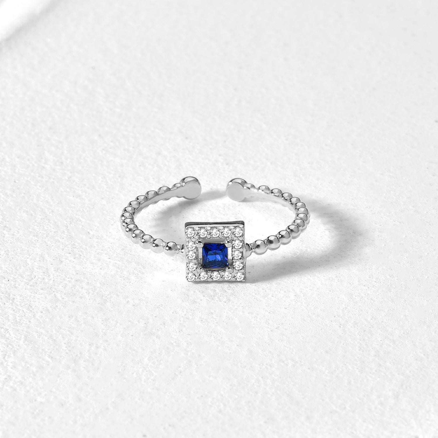 Square Blue Diamond Open Ring 14K Gold