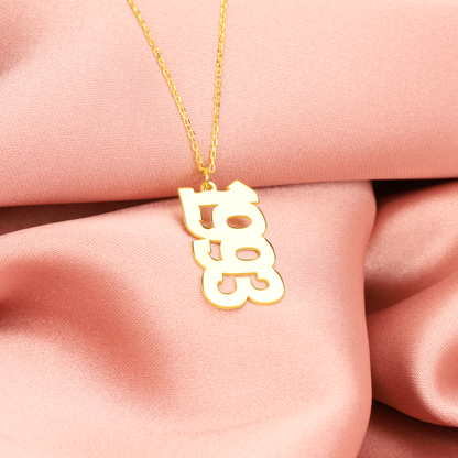 Stacked Year Custom Personalized Date Necklace 14K Gold