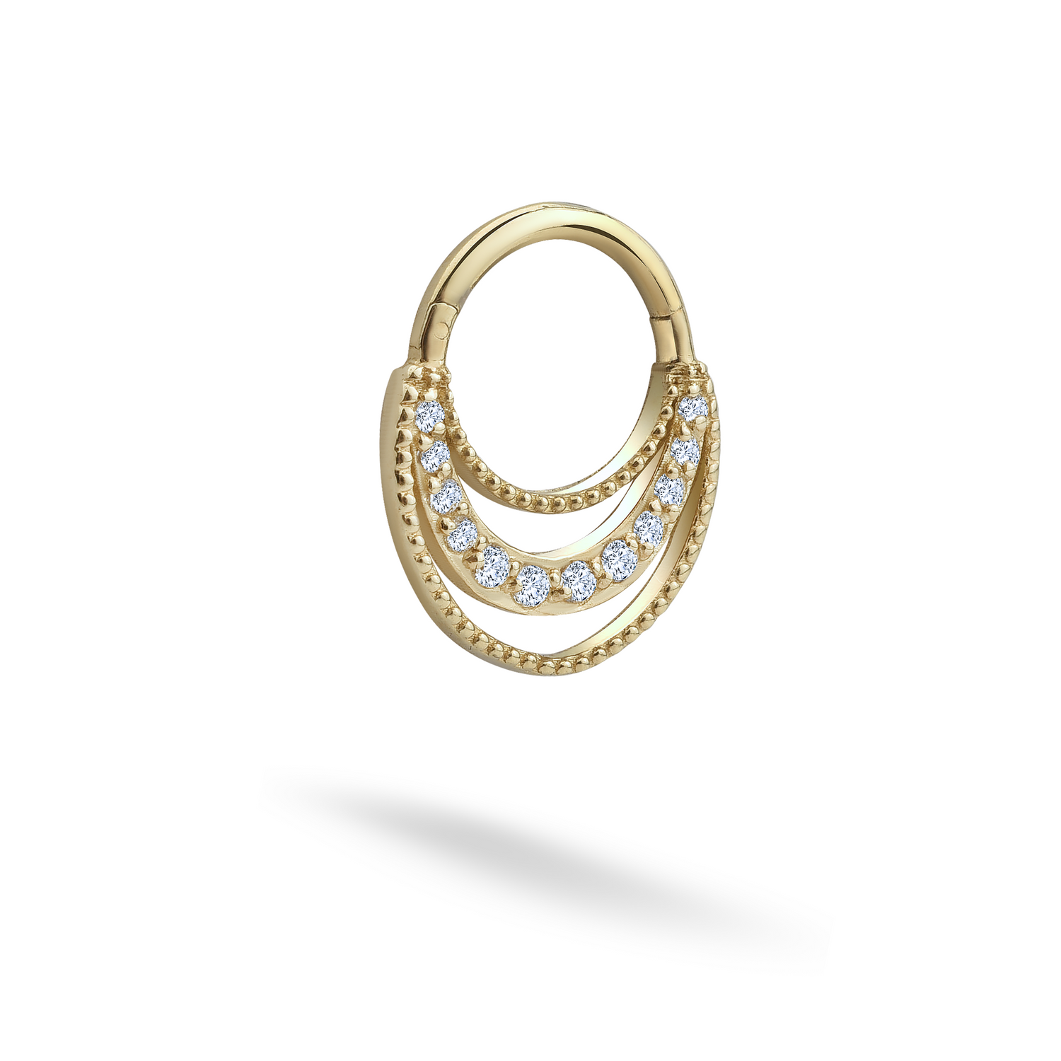 Stalactite Hoop Ear Piercing 14K Gold with CZ Stone