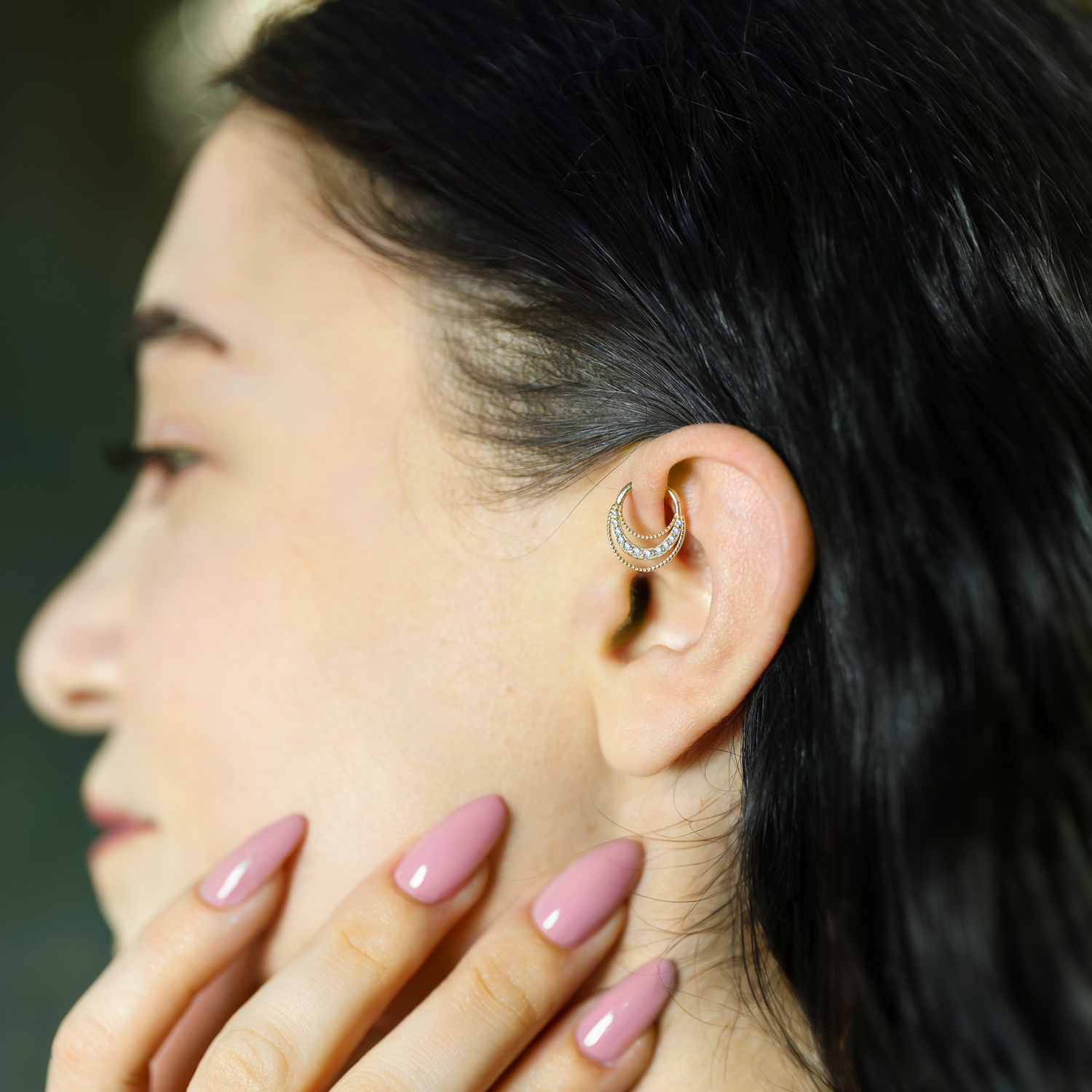 14K Gold Stalactite Hoop Ear Piercing with CZ Accent
