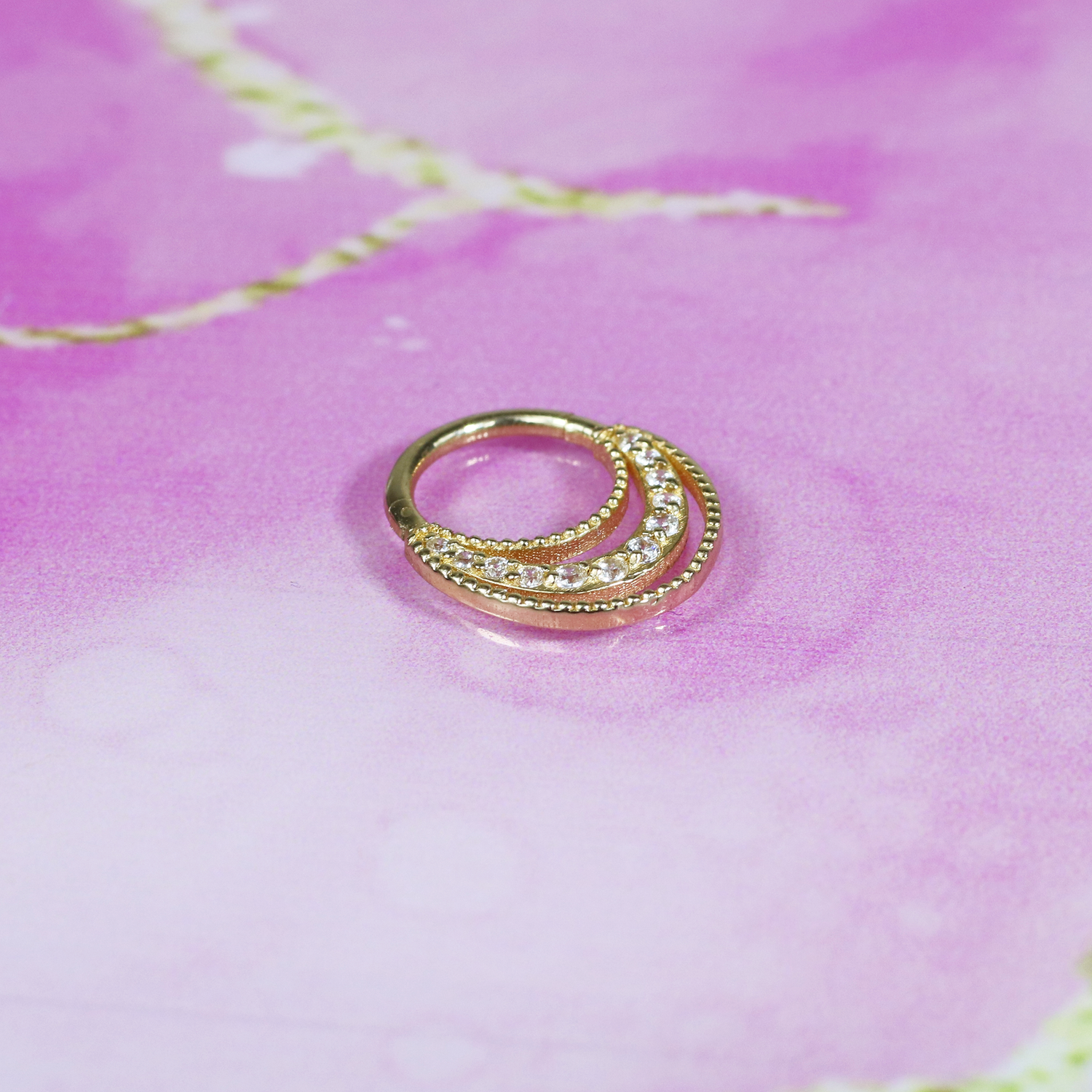 Stalactite Hoop Ear Piercing 14K Gold with CZ Stone