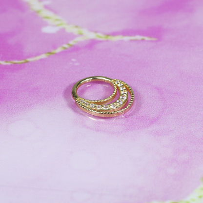 Stalactite Hoop Ear Piercing 14K Gold with CZ Stone