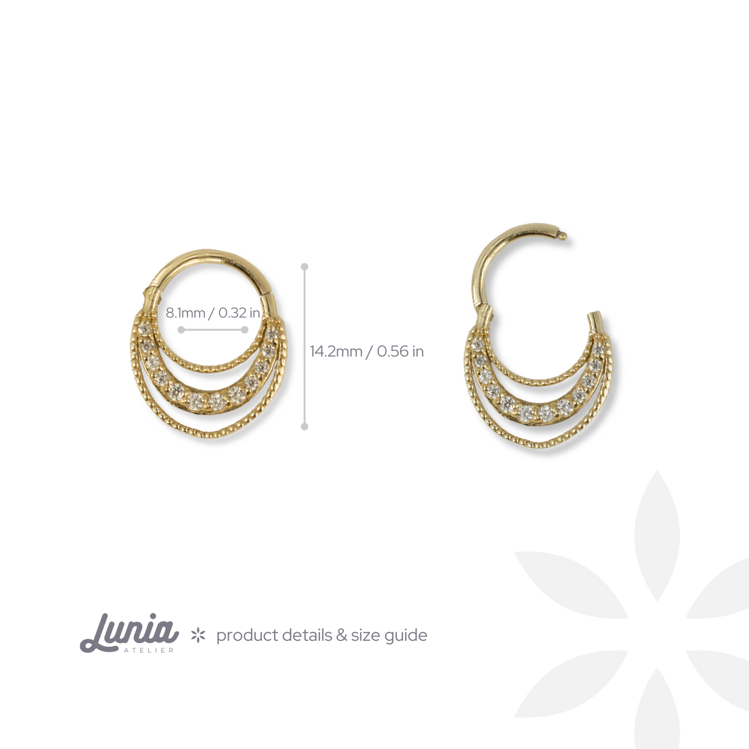 Stalactite Hoop Ear Piercing 14K Gold with CZ Stone