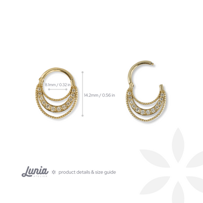 Stalactite Hoop Ear Piercing 14K Gold with CZ Stone