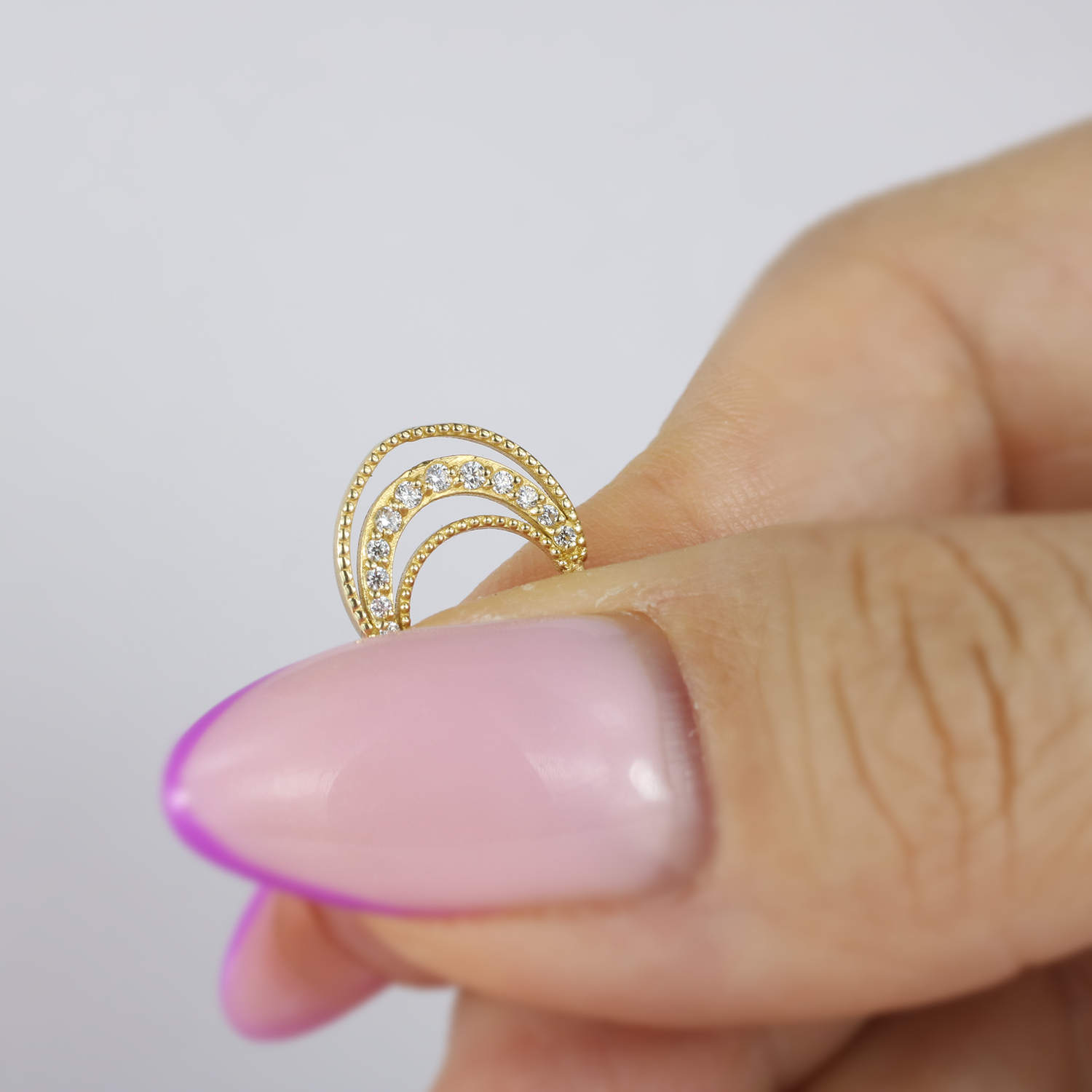 Stalactite Hoop Ear Piercing 14K Gold with CZ Stone