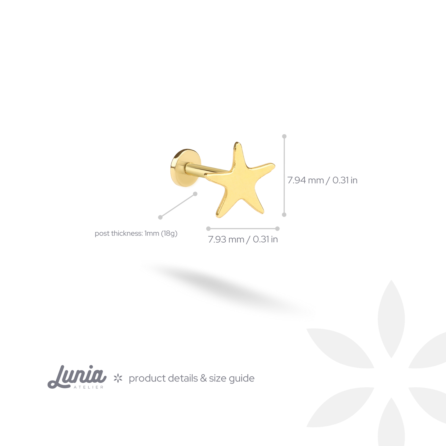 Star Flatback Ear Piercing 14K Gold