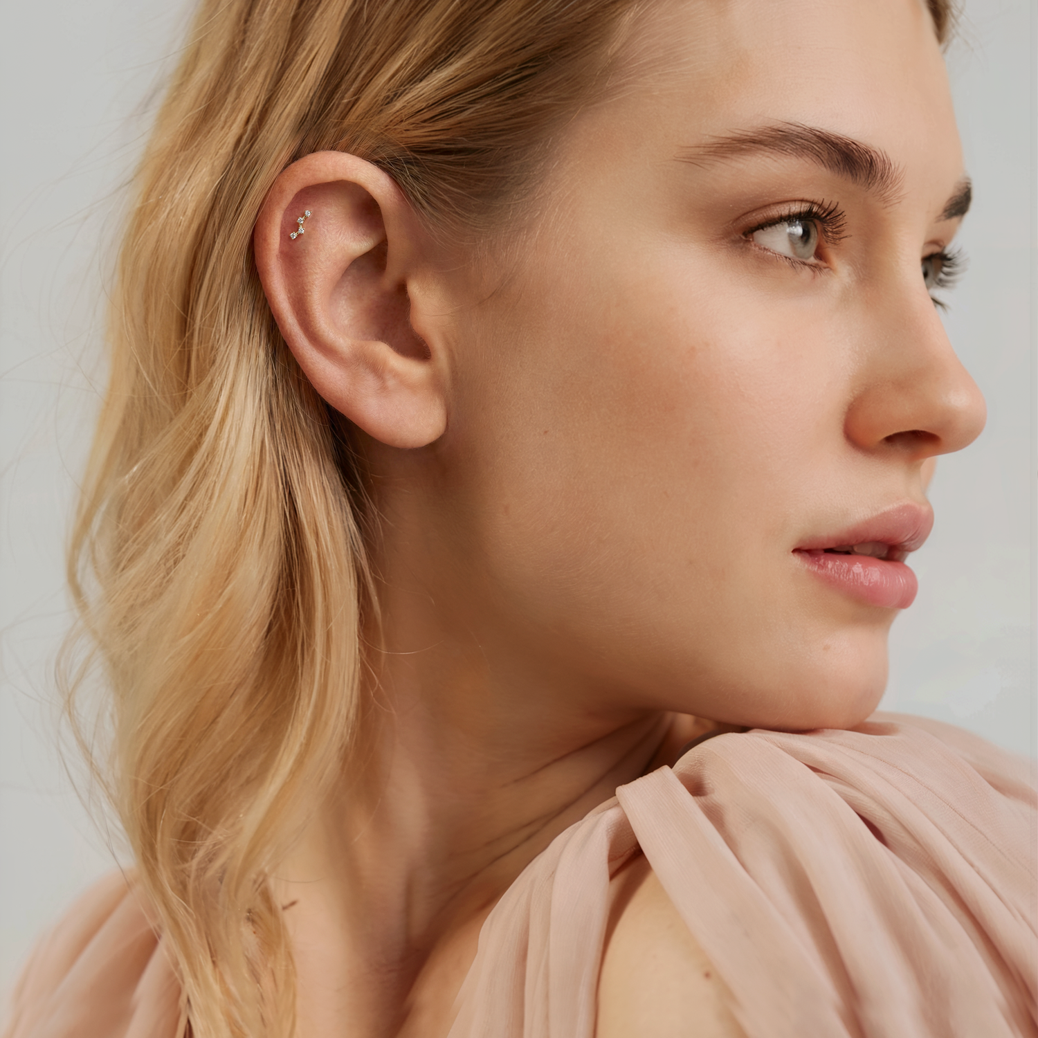 Star Team Flatback Ear Piercing 14K Gold with CZ Stone