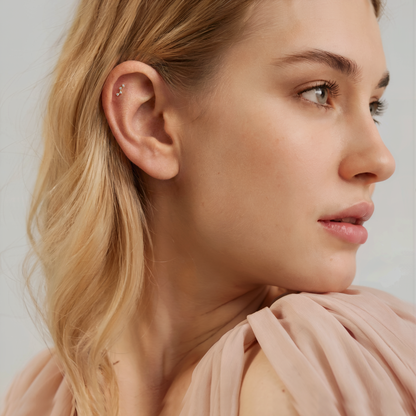 Star Team Flatback Ear Piercing 14K Gold with CZ Stone