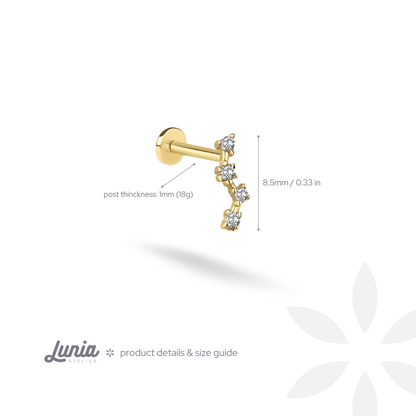Star Team Flatback Ear Piercing 14K Gold with CZ Stone