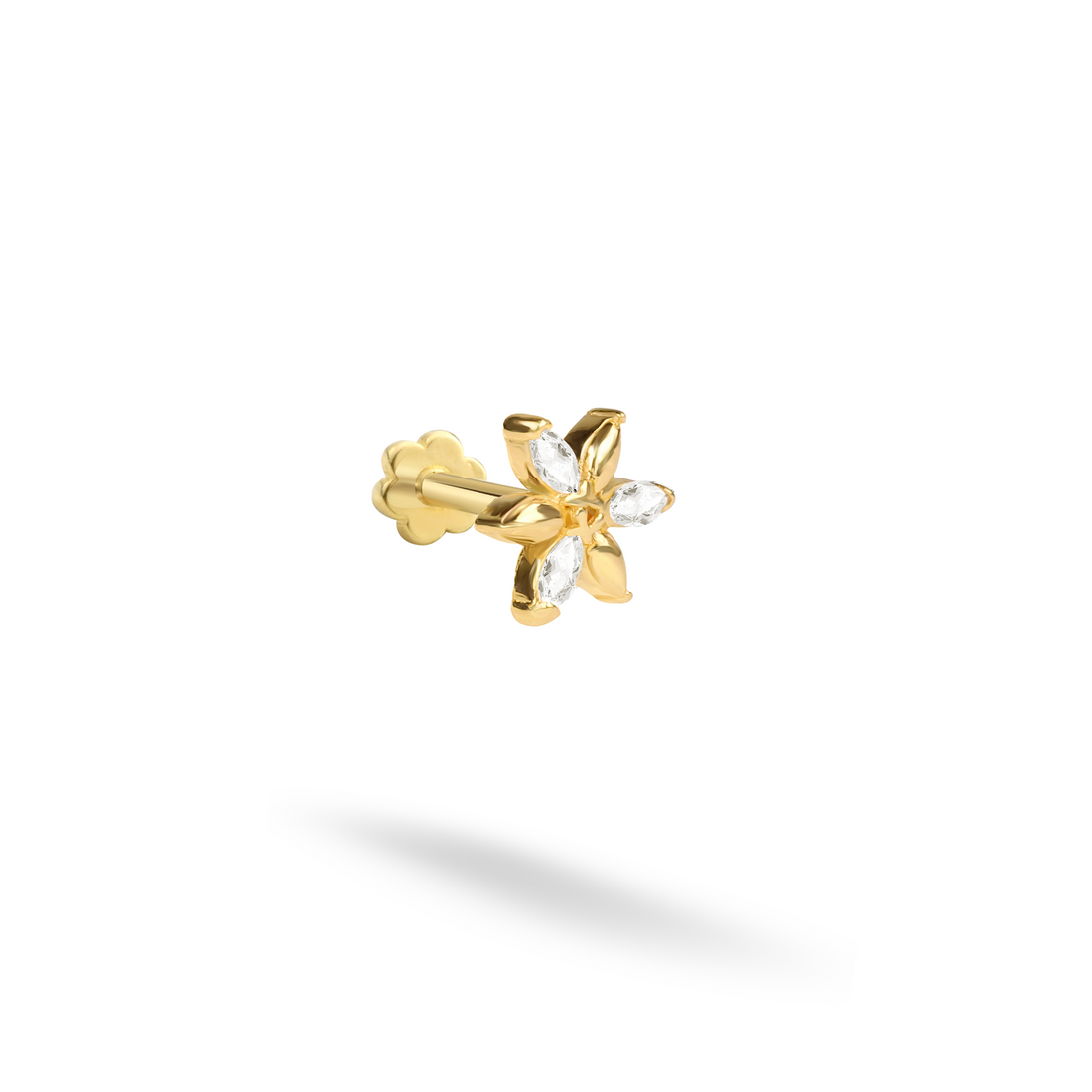 Starflower Flatback Ear Piercing 14K Gold with CZ Stone
