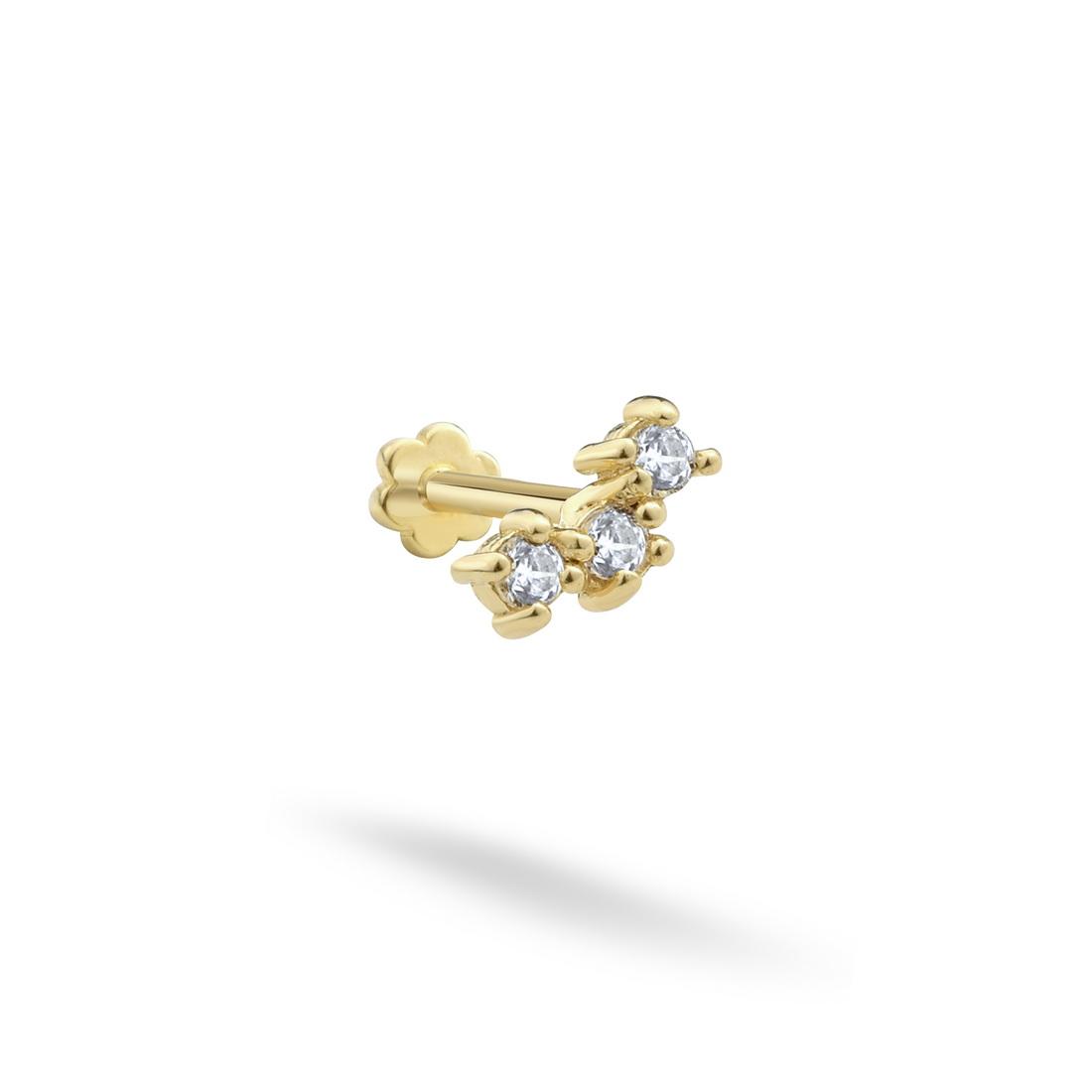 Stellar Line Flatback Ear Piercing 14K Gold with CZ Stone