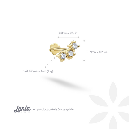 Stellar Line Flatback Ear Piercing 14K Gold with CZ Stone