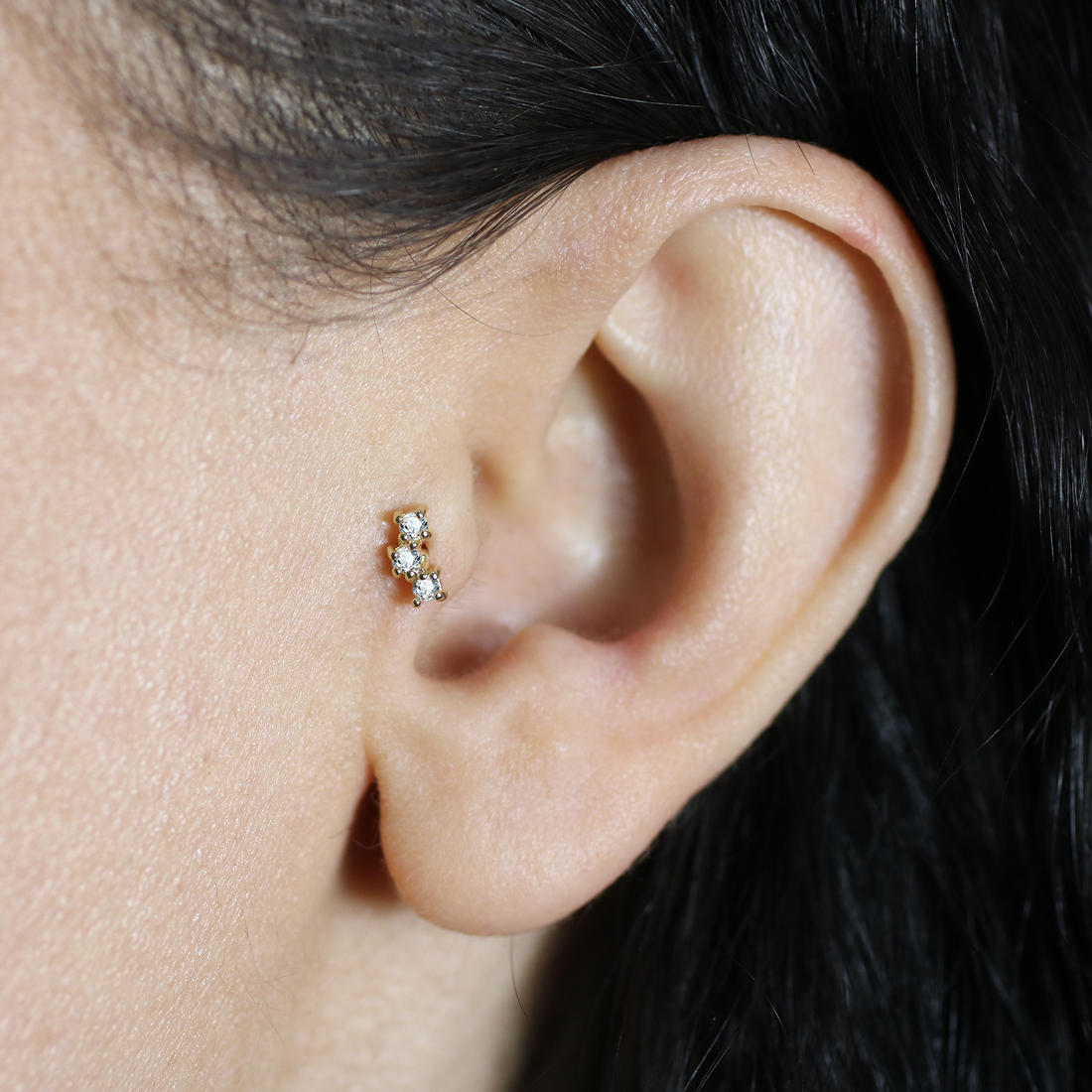 Stellar Line Flatback Ear Piercing 14K Gold with CZ Stone