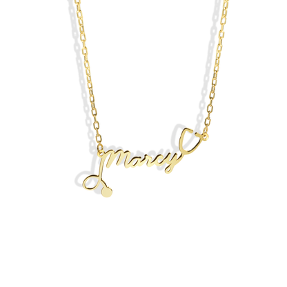 Stethoscope Personalized Name Custom Doctor Necklace 14K Gold