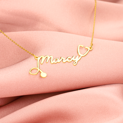Stethoscope Personalized Name Custom Doctor Necklace 14K Gold