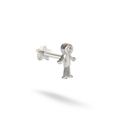 Stickman Flatback Ear Piercing 14K Gold with CZ Stone