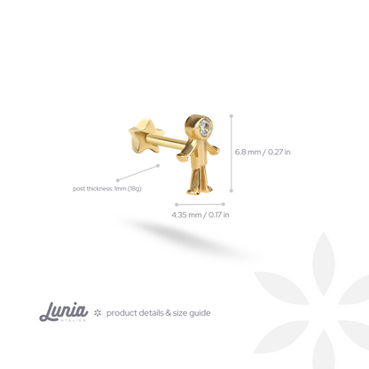 Stickman Flatback Ear Piercing 14K Gold with CZ Stone