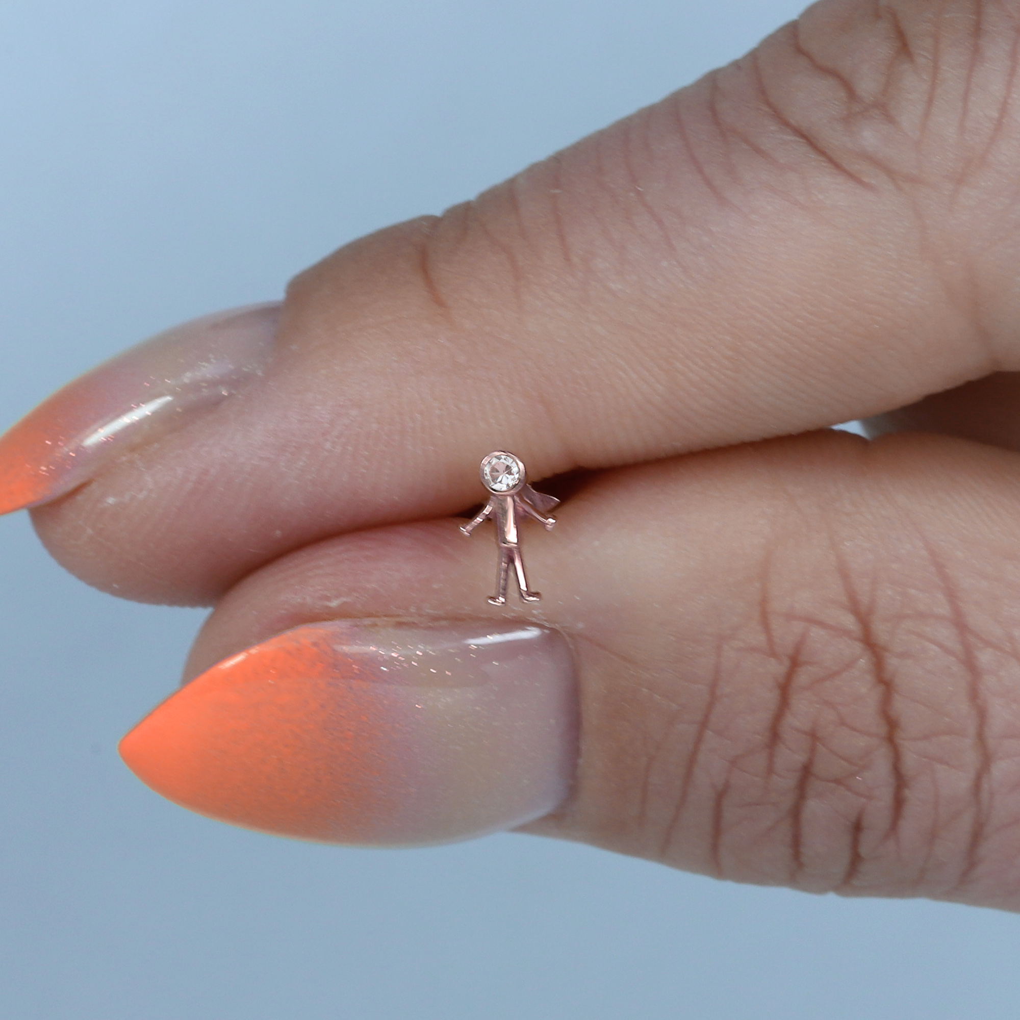 Stickman Flatback Ear Piercing 14K Gold with CZ Stone