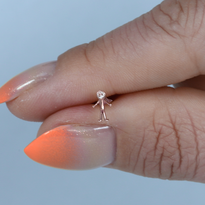 Stickman Flatback Ear Piercing 14K Gold with CZ Stone