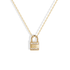 Front view of the Stone Lock Initial Letter Custom Diamond Necklace 14K Gold / Silver, stones set around a lettered padlock in yellow gold