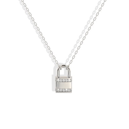 Crisp 14K white gold padlock pendant that pairs easily with silver jewelry