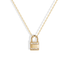 Stone Padlock Diamond Pendant Necklace 14K Gold / Silver photographed on white, a row of stones across the yellow gold lock
