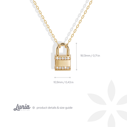 How big is the stone padlock? 18.13 mm tall including the shackle and 10.9 mm wide