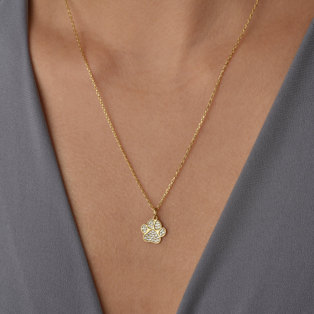 Stone Cat Paw Dog Paw Diamond Necklace 14K Gold / Silver