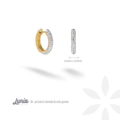 Stone Coated Diamond Hoops Earrings 14K Gold