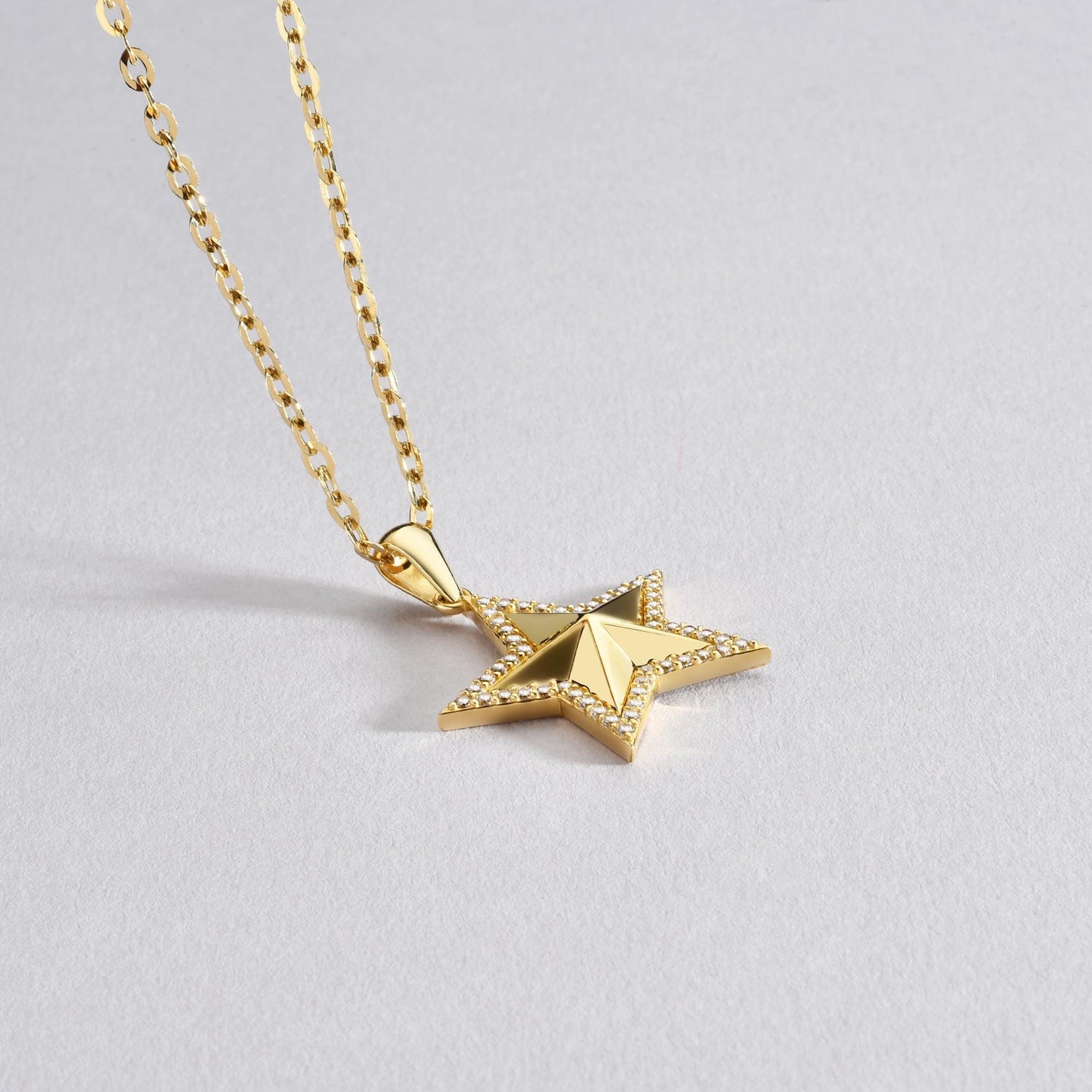 Stone Edge Star Diamond Necklace 14K Gold