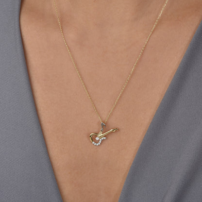 Stone Electric Guitar Diamond Necklace 14K Gold / Silver