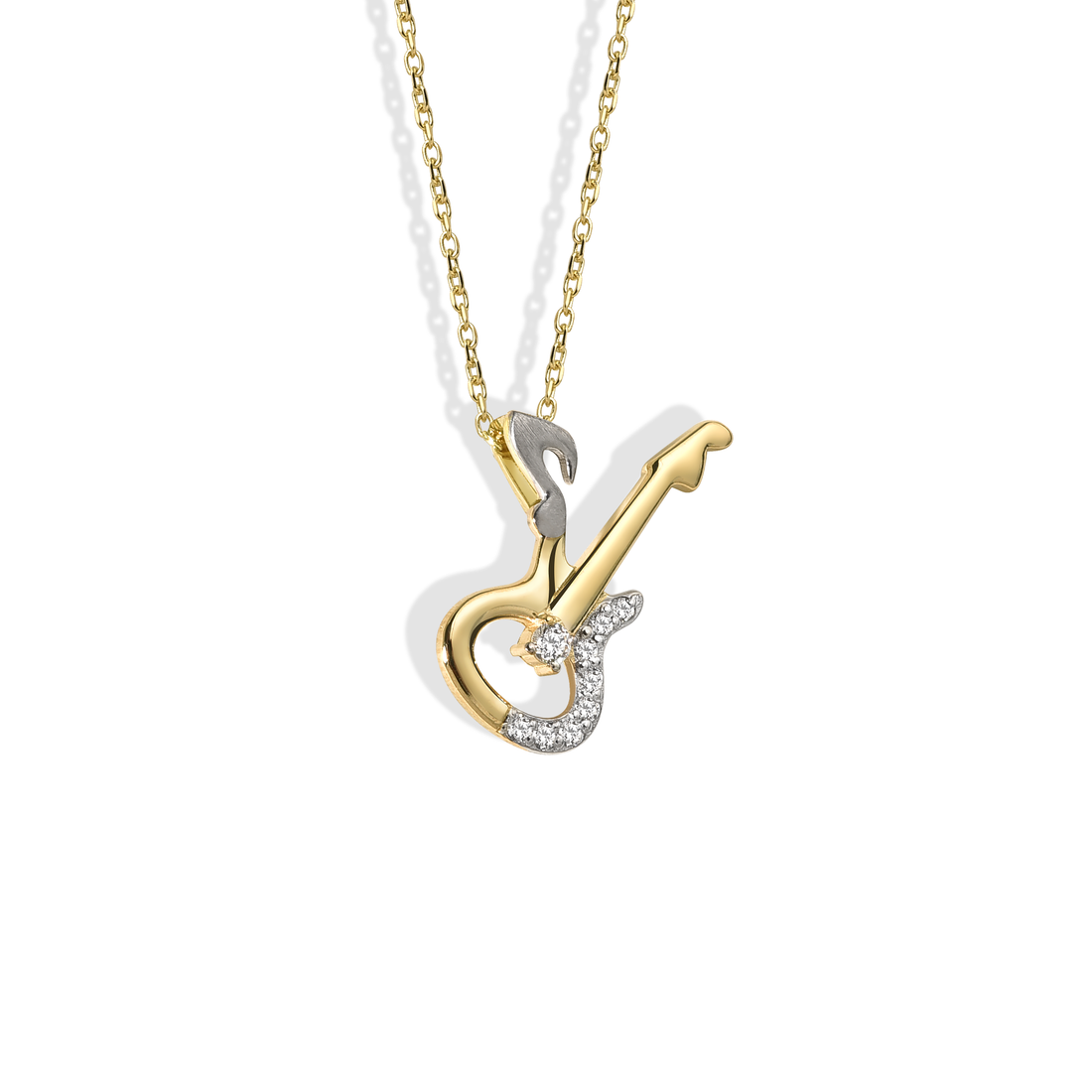 Stone Electric Guitar Necklace 14K Gold / Silver musical jewelry with gold electric guitar pendant