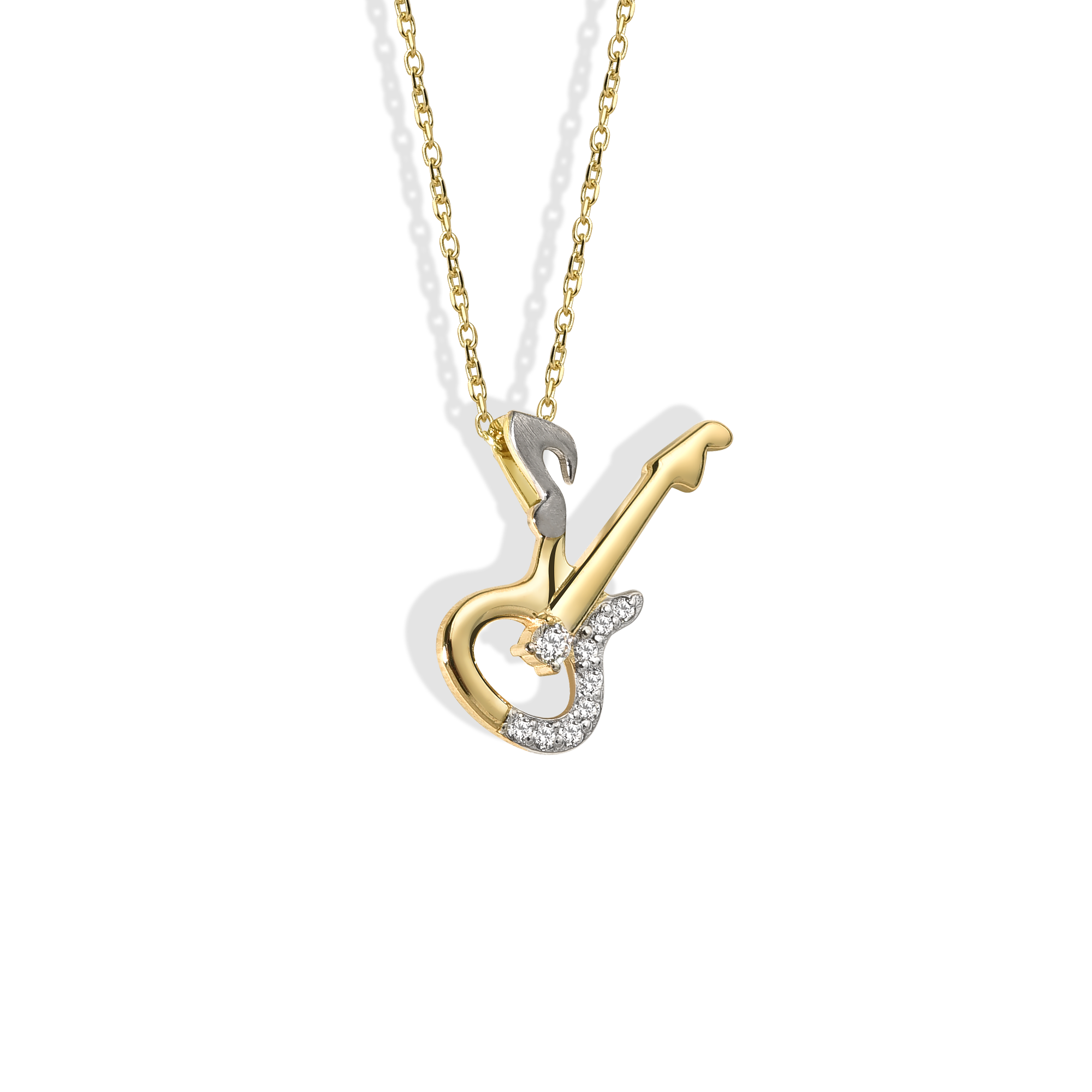 Stone Electric Guitar Necklace 14K Gold / Silver musical jewelry with gold electric guitar pendant