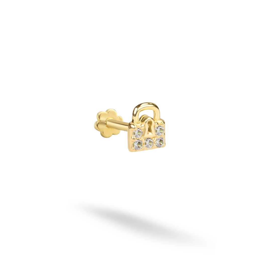 Stone Lock Flatback Ear Piercing 14K Gold with CZ Stone