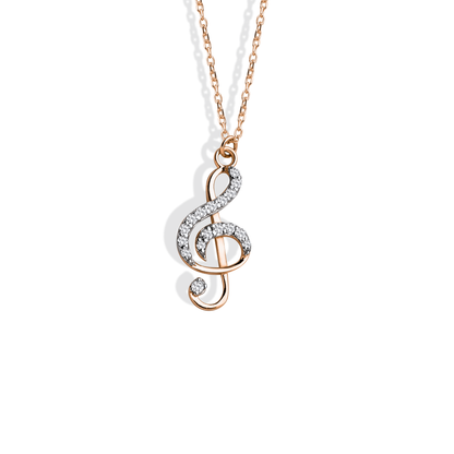 Stone Treble Clef Diamond Necklace 14K Gold / Silver